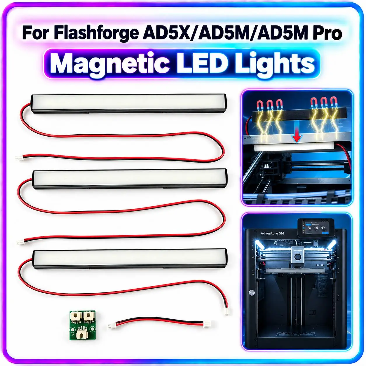 24V Magnetic Bright LED Light Kit Safe Illumination LED Strip 3D Printer Parts for Flashforge Adventurer 5M AD5M Pro AD5X