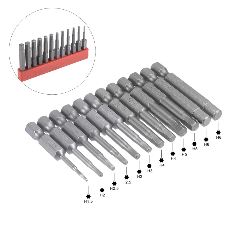 

12Pcs Magnetic Hexagon Screwdriver Bit Set 1/4" Hex Shank H1.5 H2 H2.5 H3 H4 H5 H6 Drill Bits 2" Long S2 Steel Hand Tools