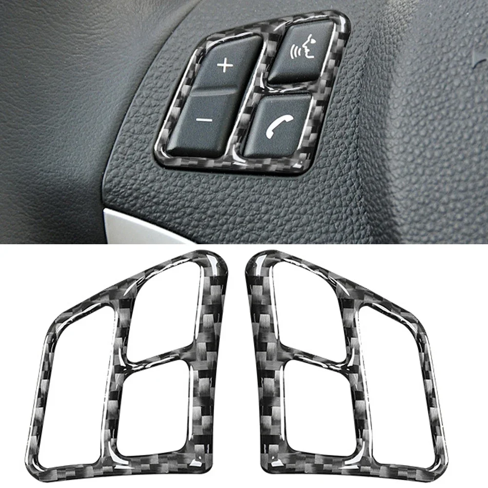 2PCS For BMW 3 Series E90 2005 2006 2007 2008 2009 2010 2011 2012 Carbon Fiber Car Steering Wheel Buttons Cover Trim Cover