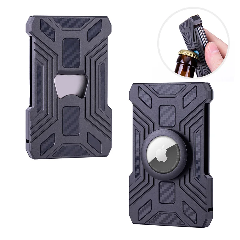 Airtag Card Holder with Bottle Opener Aluminum Carbon Fiber Alloy Metal Carteira Slim Wallet Rfid Luxury Minimalist Cardholder