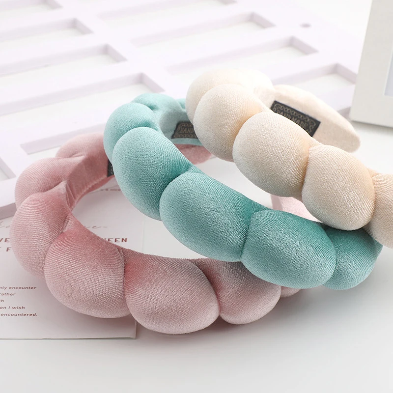 Fashion Solid Color Cloud Sponge Headband Washing Scrunchies Puffy Headband Washing Face Makeup Shower Skincare Hair Band