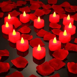 24pcs Heart Shape LED Tealight Candles with 1000pcs Silk Rose Artificial Petals Girl Scatter for Valentine's Day Wedding Decor