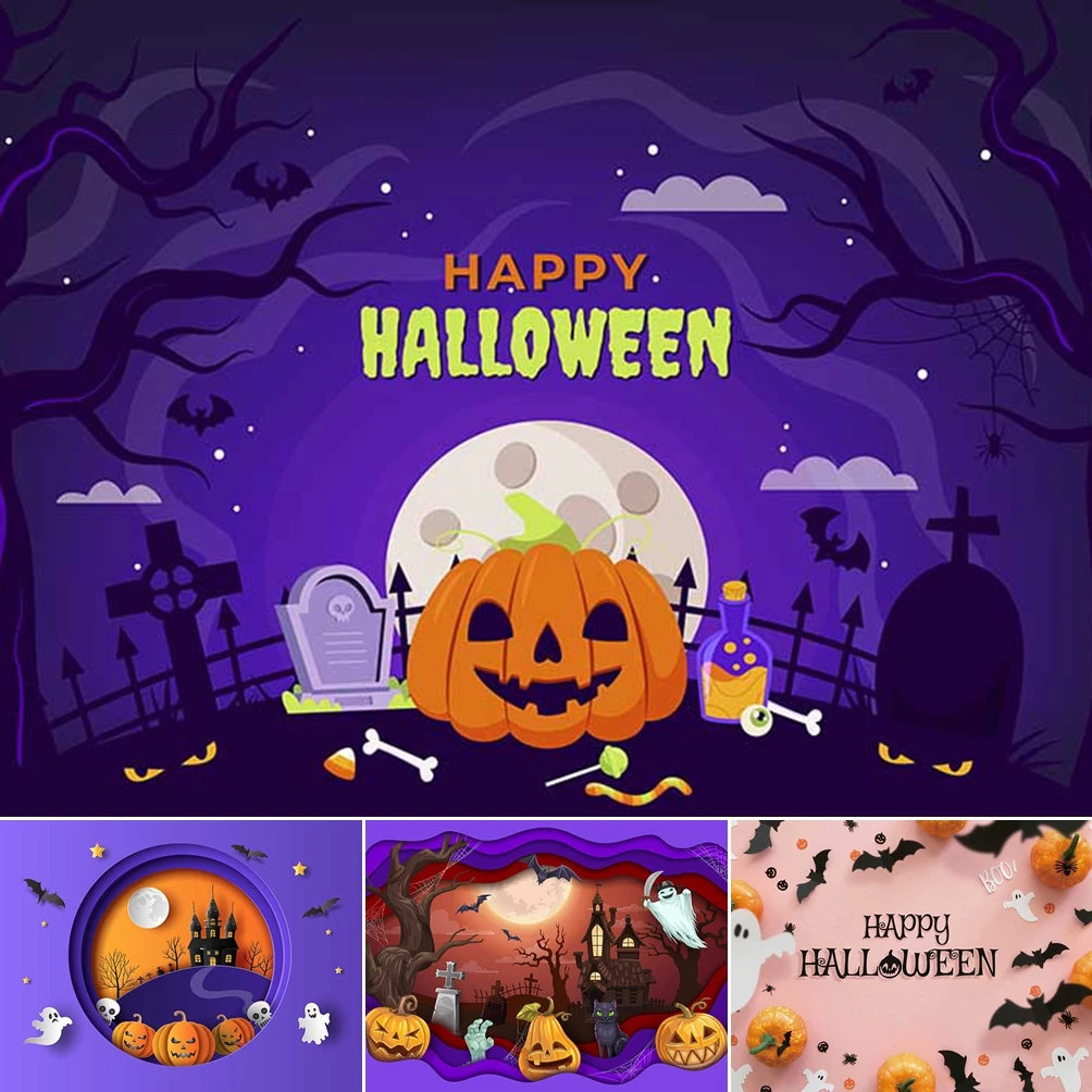 

MOON.QG Halloween Decoration Backdrop Candies Ghosts Background Kids Party Supplies Photobooth Portrait Photography Decoration
