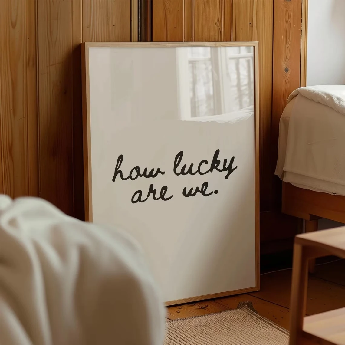 Modern How Lucky Are We Minimalist Wall Art Canvas Print Neutral Script Poster or Living Room Bedroom Home Decor image 4