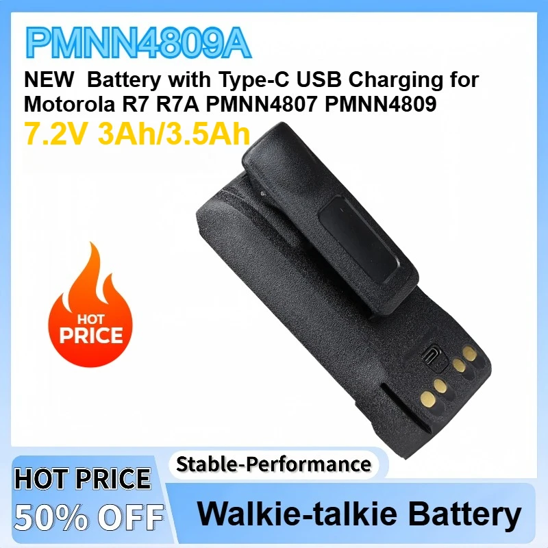 7.2V 3Ah/3.5Ah PMNN4809A NEW Battery with Type-C USB Charging for Motorola R7 R7A PMNN4807 PMNN4808 Two Way Radio