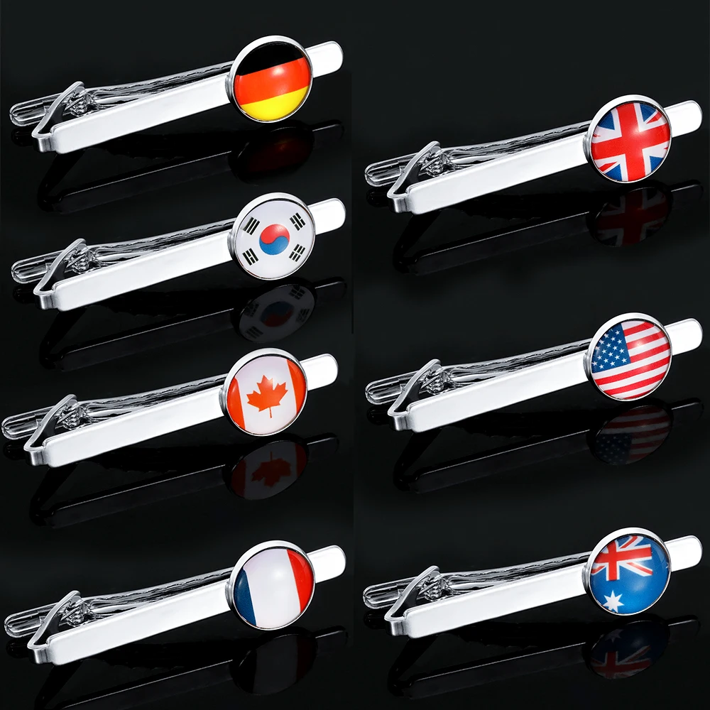 Classic National Flag Pattern Charm Tie Clip USA Britain Germany France Canada South Korea Australia Mens Jewelry view 4