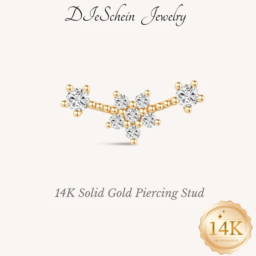 DIeSchein 14K Solid Gold Flat Back Stud Earrings Personalized  Cartilage Stud Earrings for Helix Tragus Daith Piercings Jewelry