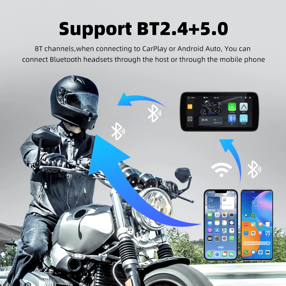 EKIY Motorcycle CarPlay Wireless 6.25 Inch Portable Motor Navigator Motorbike Navigation Android Auto Display Motorcycle Screen