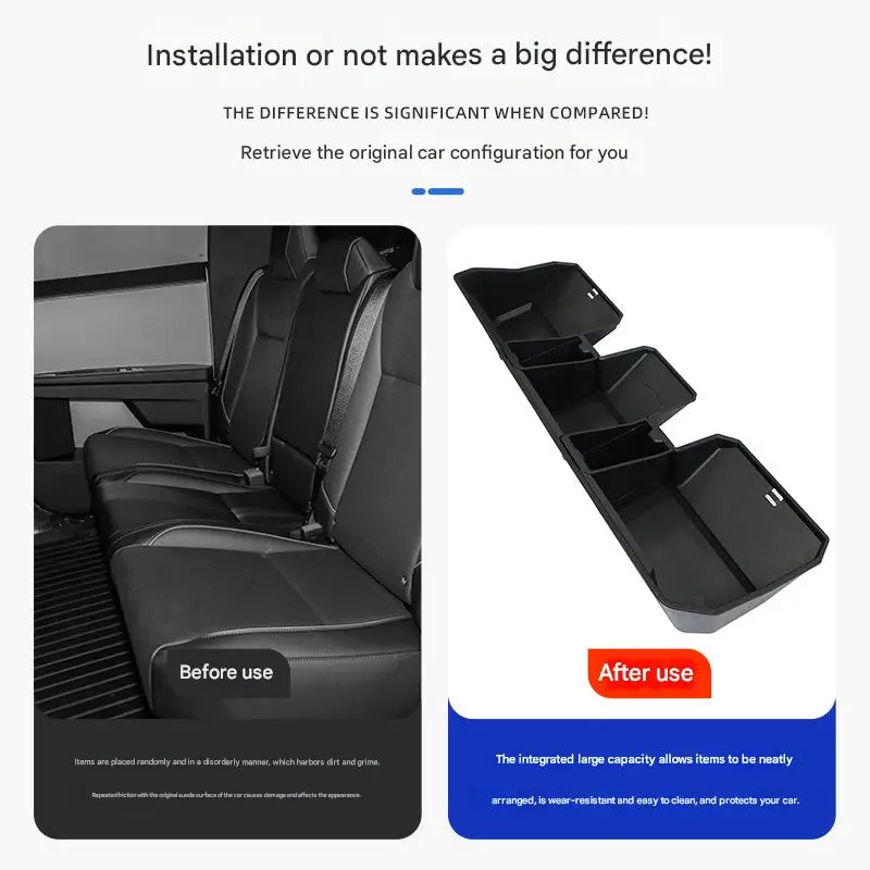 New Rear Under Seat Storage Box for TeslaWaterproof Under Seat Organizer Box for Cybertruck Accessories