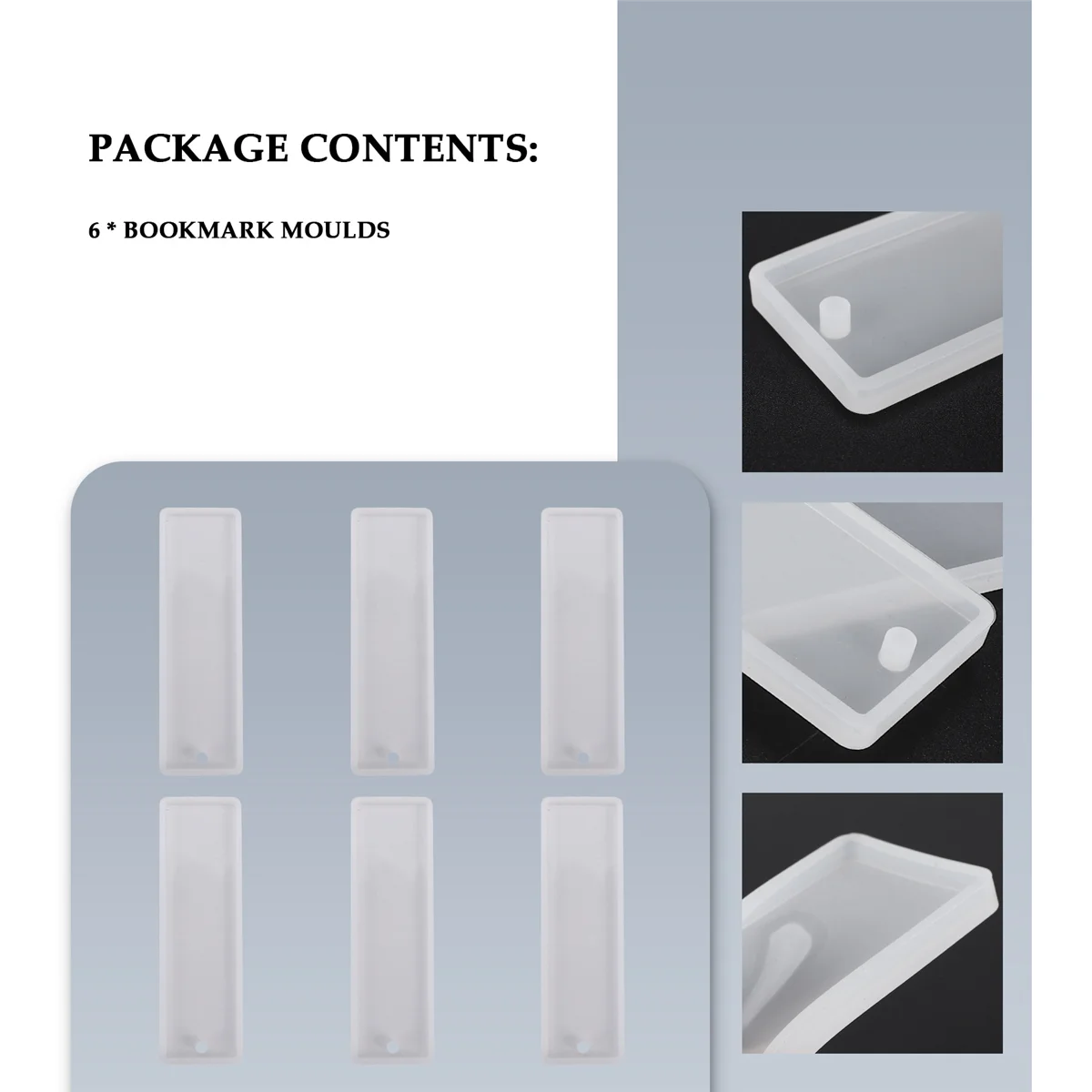 6 Pcs/Set 3.7 Inch Rectangle Silicone Bookmark Mold DIY Bookmark Mould Making Epoxy Resin Jewelry Craft Transparent Mold