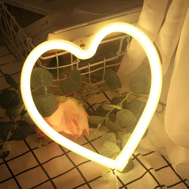 Heart Shape Atmosphere Led Neon Light Sign Wall Mounted Night Light For Valentine\'s Day wedding Bar Bedroom Living Room