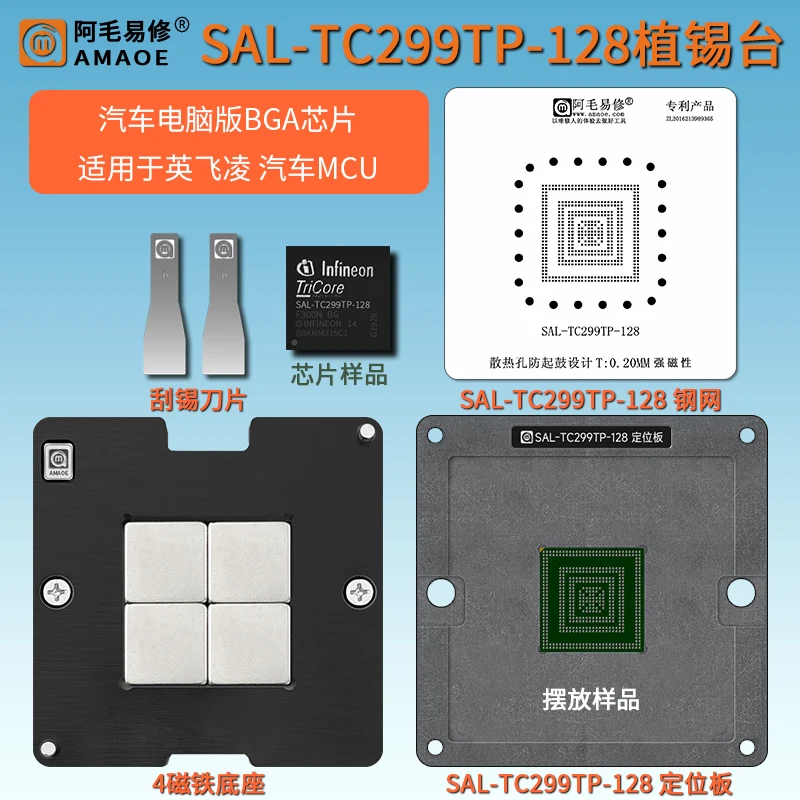 AMAOE BGA stencil for Infineon TriCore SAL-TC299TP-128 Automotive MCU chip Direct heating BGA reballing stencil