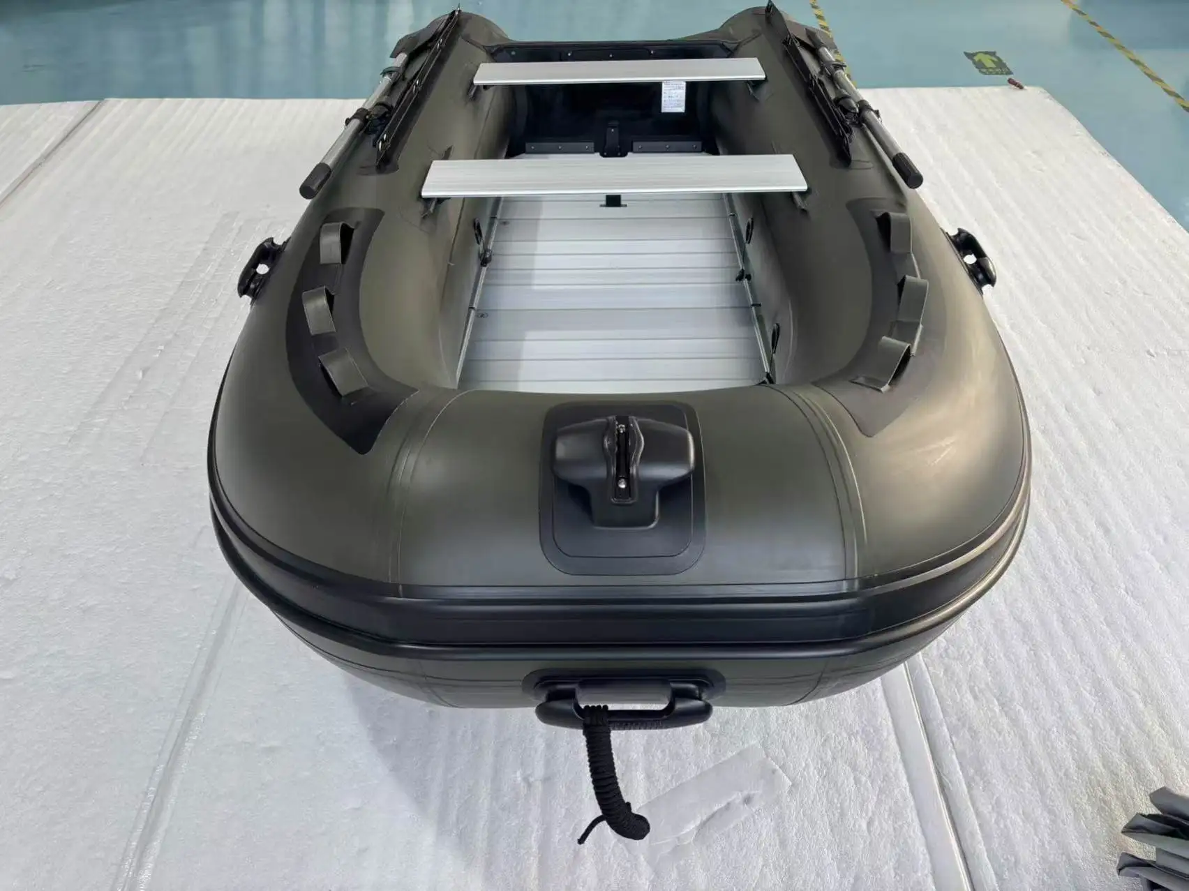 Blow-Up PVC Inflatable Boat Aluminum Floor Olive Green 3.2m 4 Person With Sun Canopy Outdoor Water Sports Vessel