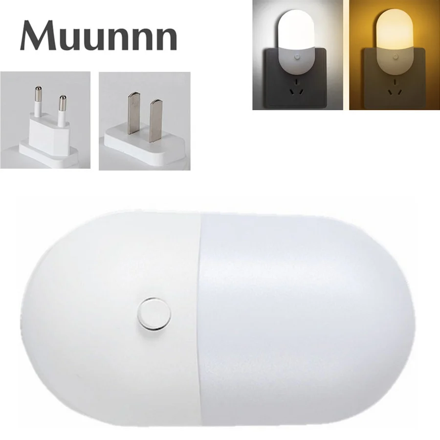 

Muunnn LED Night Light Saving Control Induction LED Light Night Lamp EU US UK Plug Night Light For Dual color temperature