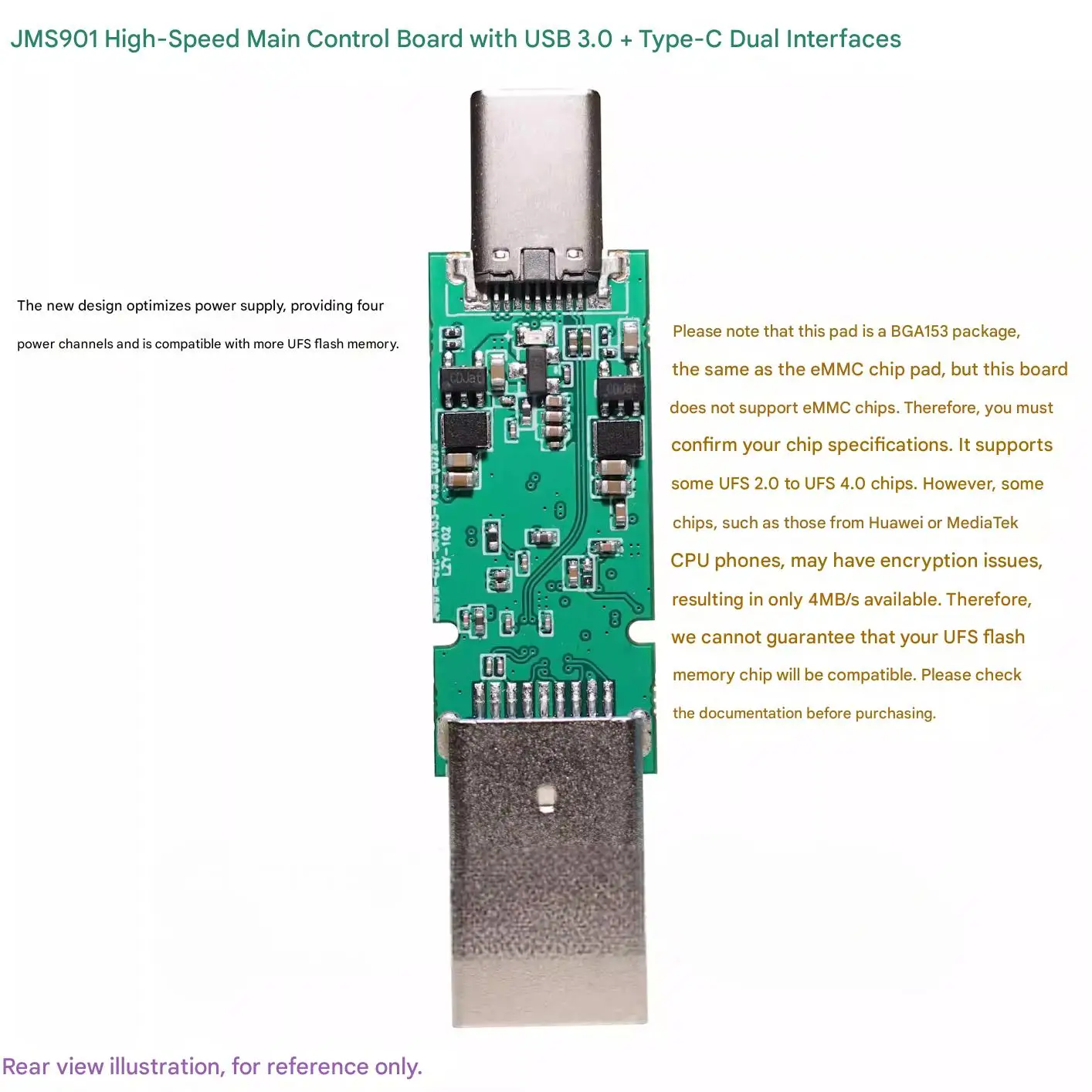 Weizhi JMS901 High-Speed USB 3.0 Flash Drive Controller Board, Mobile Phone USB Circuit Board, USB + Type-C Port