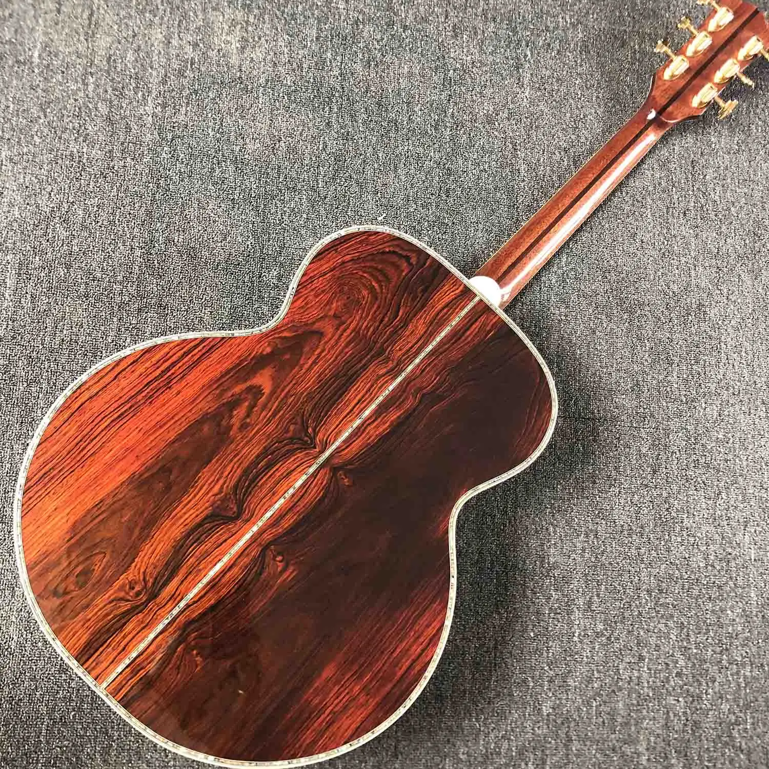 Custom 43 Inch Solid Cocobolo Wood Back Side Acoustic Guitar, Abalone Binding, same like pic
