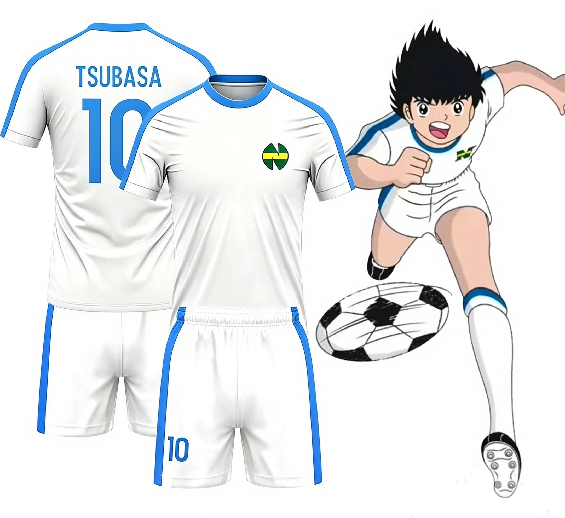 2 Piece Outfit Children Tracksuit Captain Tsubasa Football No.10 Print T Shirt Can Choose T-Shirts Or Shorts Kids Adult Clothes