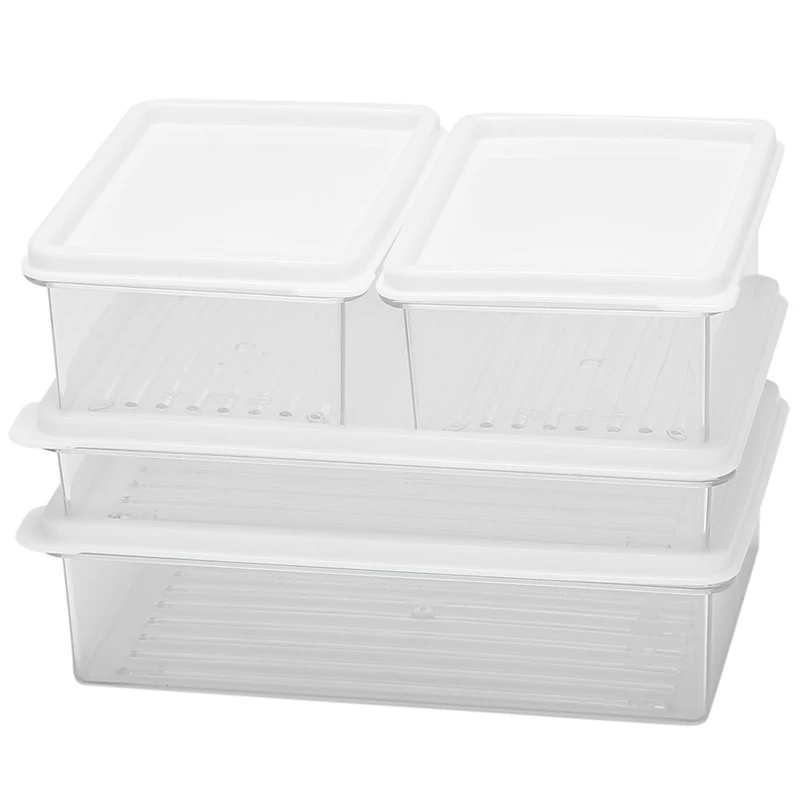 

Clear Fridge Storage Containers With Lids Stackable Set,4 Refrigerator Organizer Bins,Use In Snacks,Grain And Fruit