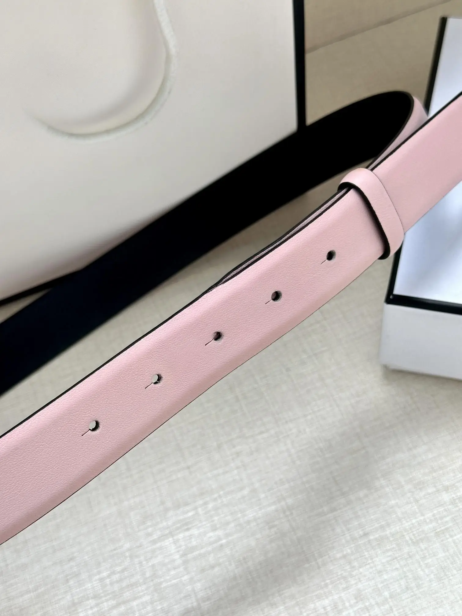 Unisex Reversible Light Pink Smooth Leather Belt Strap Without Buckle, Black Inner, Pre-punched Holes, Cowhide Waist Belt Replacement Band