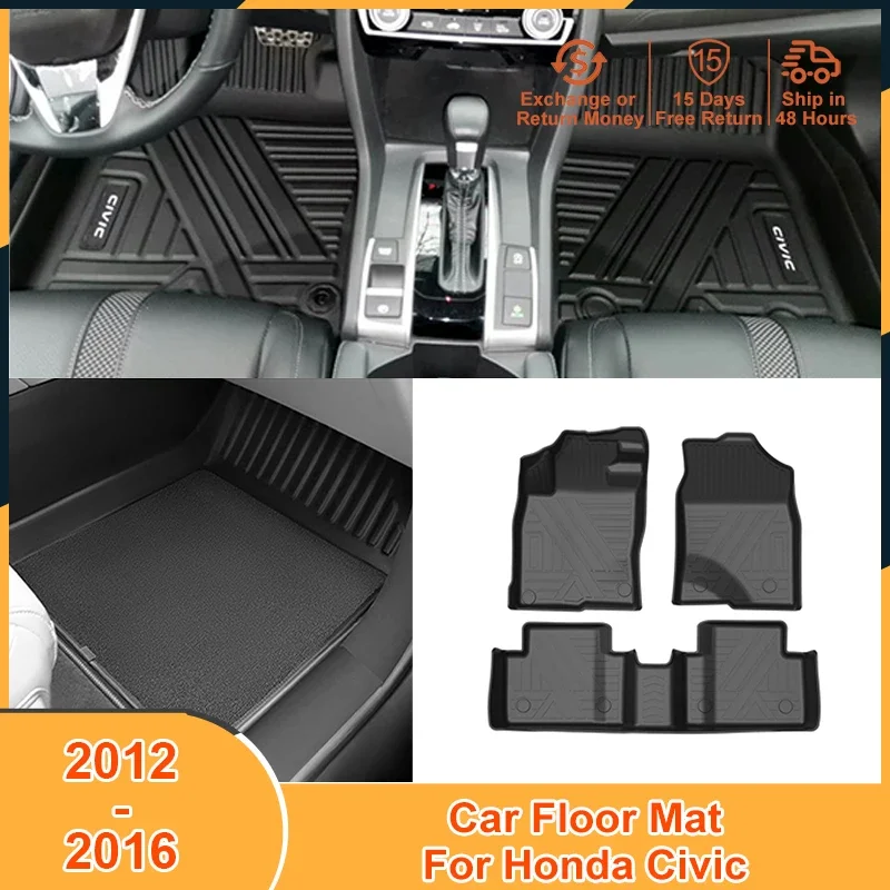 2012-2016 for Honda Civic 2012 2013 2014 2015 2016 Accessories Floor Mats Waterproof Scratch Non-Slip Foot Pad Cover