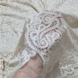 Cotton yarn diamond mesh base ivory embroideried clothing for woman dress apparel with geometric shape