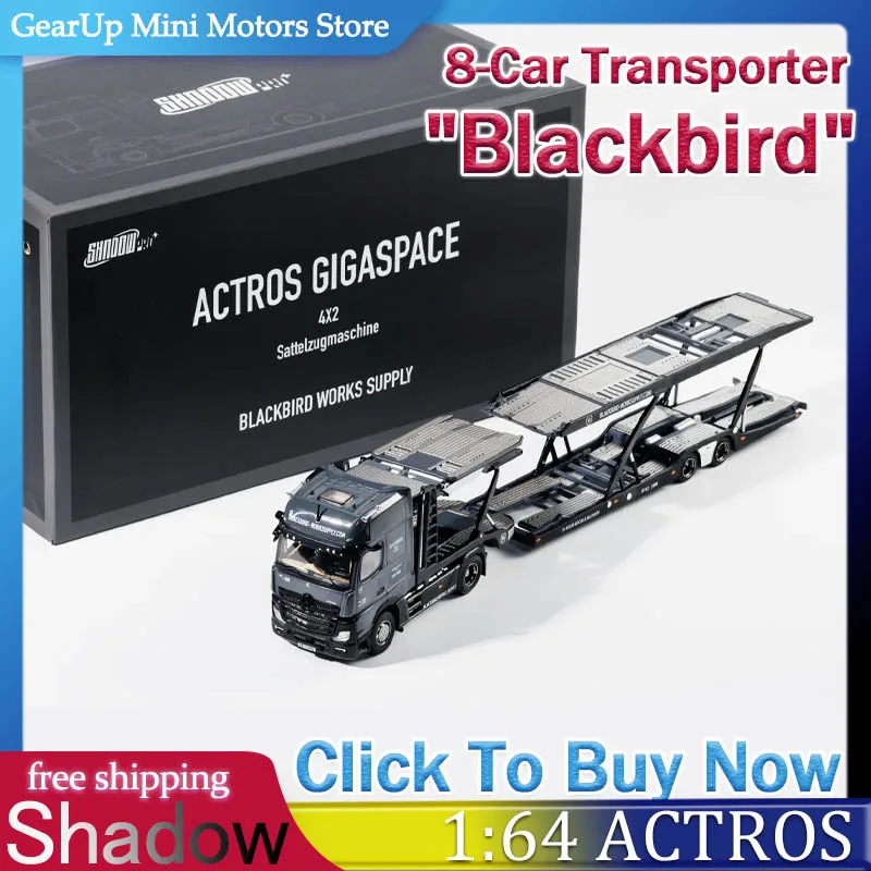 

Shadow pro 1:64 Actros 8-Car Transporter "Blackbird" Livery Edition Alloy Truck & Car Carrier Model for Vehicle Collectors Toy