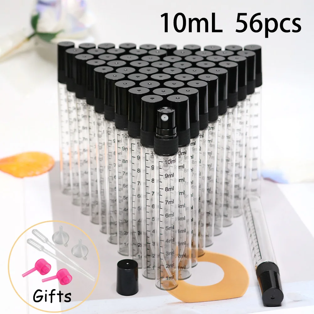56 Stück + 6 Werkzeuge, 2/3ml Graduierte Parfümflasche, Transparente Glas-Sprühflasche, 5/10ml Nachfüllbare Tragbare Reise-Probenflasche