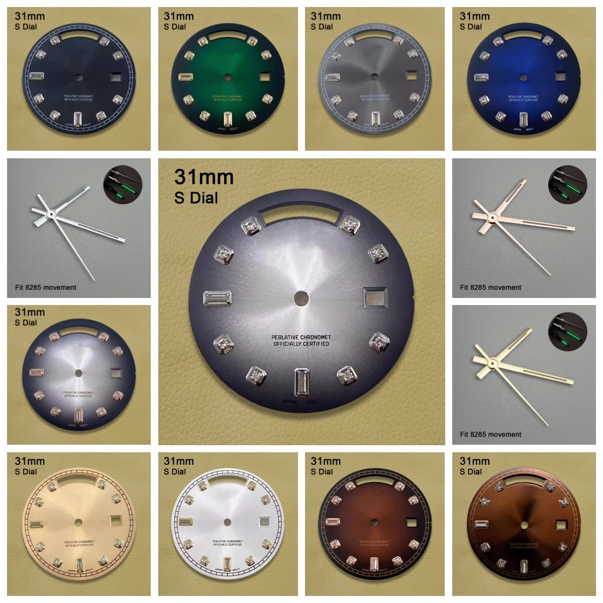 Cadran avec Logo S de 31mm, jour et Date, diamant, rayon de soleil, adapté au mouvement 8285, accessoires de Modification de montre de haute qualité