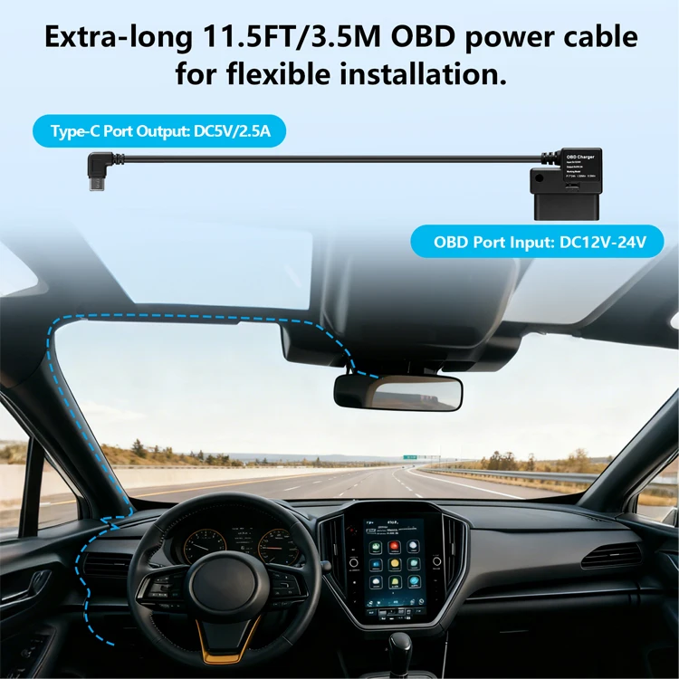 Dash Cam Hardwire Kit Buck Line OBD To USB Adapter Cable For Dashcam Mirror  Monitor DVR Charger 24 Hours Parking Monitor