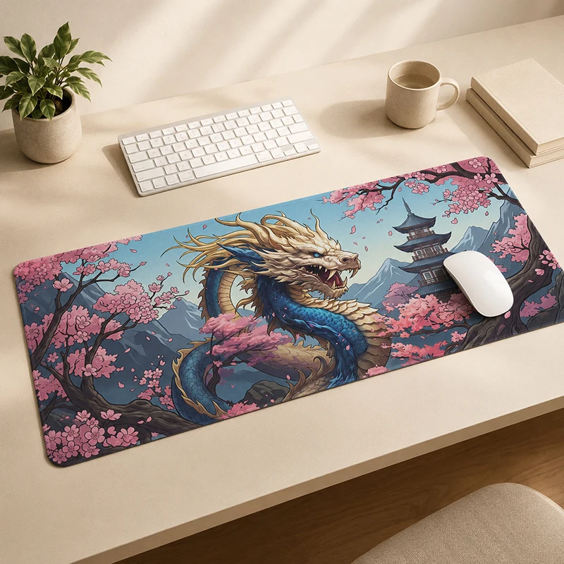 Mouse Pad Sakura Pagoda Dragon Gamer printon demand Custom Mousepad XXL Mechanical Keyboard Pad Non-Slip Natural Rubber Office