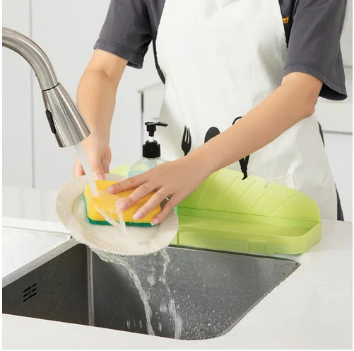 

2 in 1 Suction Cup Sink Splash Guard with Storage Tray Practical Kitchen Anti Splashing Barrier Multi Functional Organizer Tool