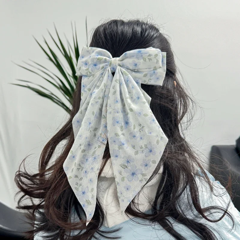 

1PCS/Set Summer Girls Long Big Bows Float Satin Clips Back Head Hair Clip Sweet And Elegant Hair Accessories For Girls