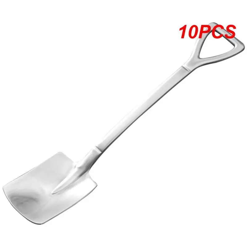 10PCS Stainless Steel Iron Shovel Spoon Coffee Spoon Engineering Shovel Retro Cute Square Head Spoon Tea Scoops Kitchen Teaware