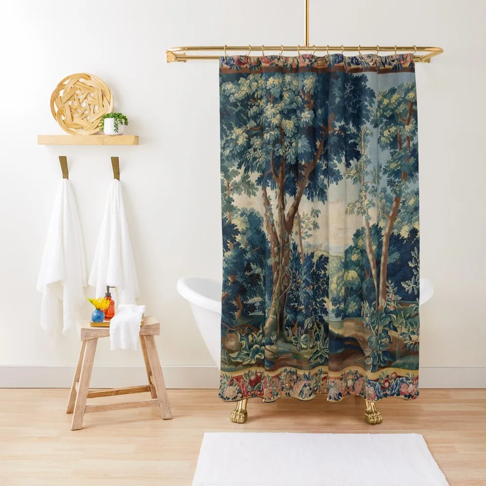 

GREENERY, TREES IN WOODLAND LANDSCAPE Antique Flemish Tapestry Shower Curtain Anime Bathroom Bathroom Accessory Curtain