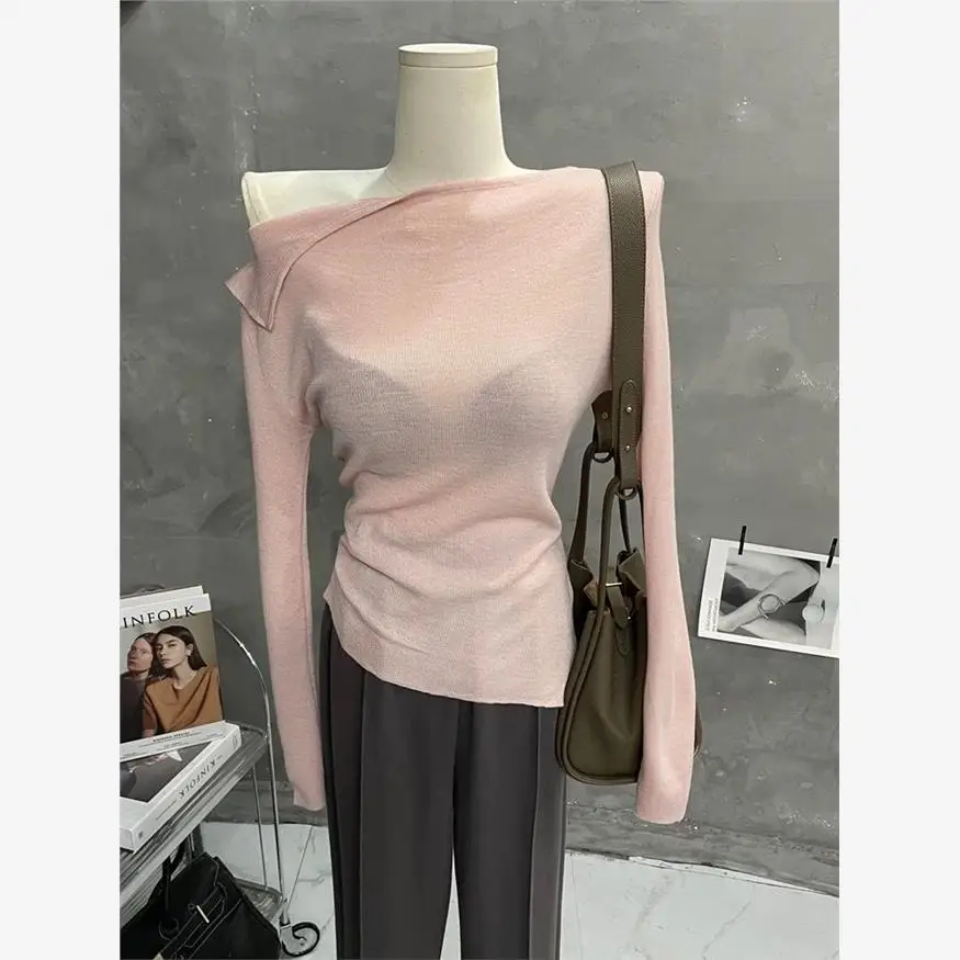 

Slim Fit Long Sve Knitted Base irt One oulder Design Sexy Early Autumn New Sle 2025 Casual Wear for Young Women