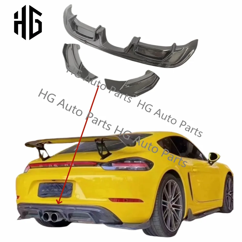 For Porsche 718 Cayman Bxoster Carbon Fiber Back lip Car Rear Bumper Diffuser Rear Splitters Spoiler Car Accessories