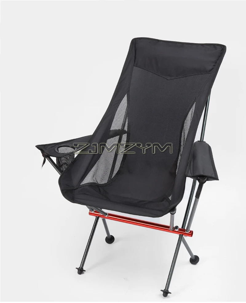 High Back Camping Chair, Portable Folding Chair with Cup Holder, Arm Rest, & Carry Bag; Supports up to 150kg, Black/Gray/Beige