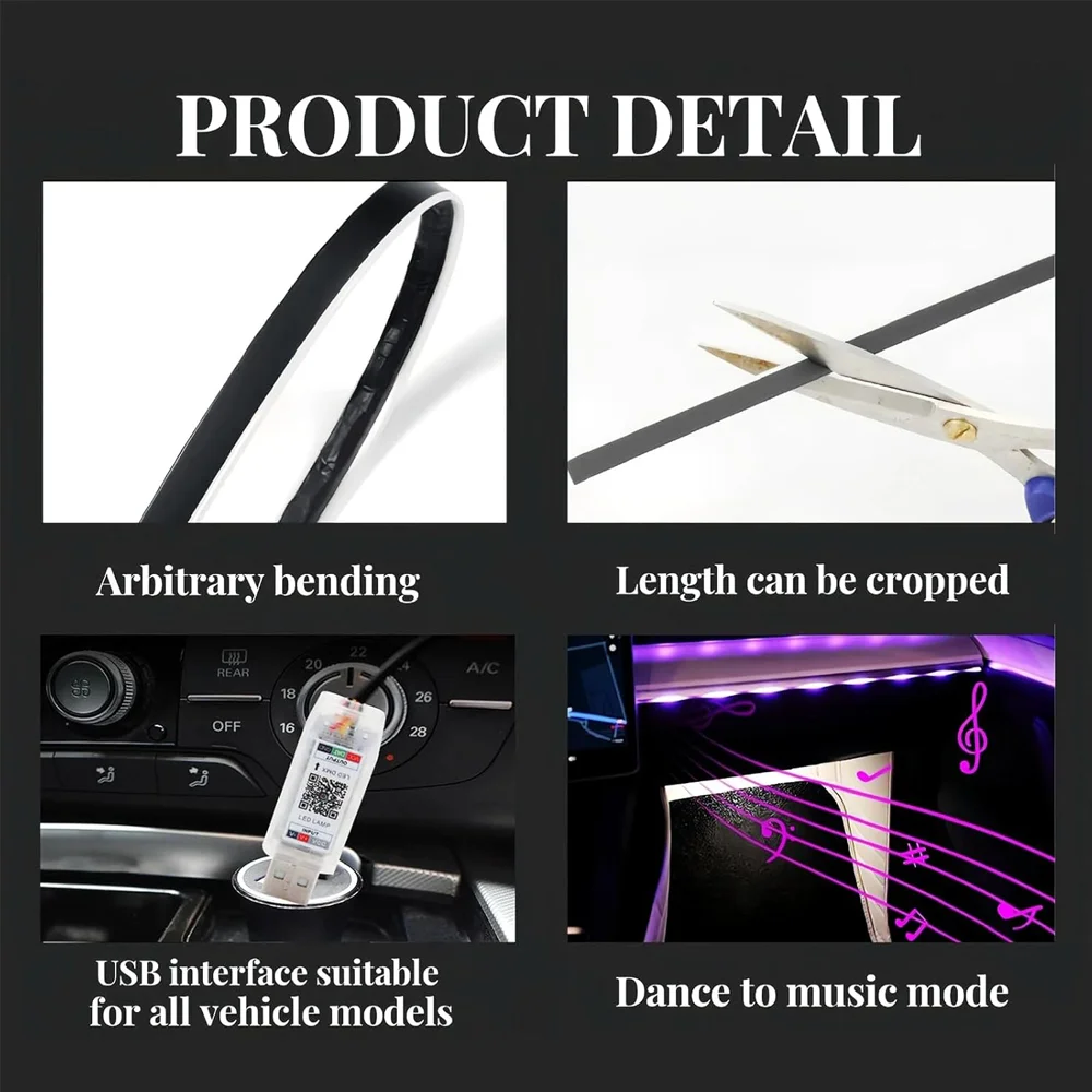 USB RGB Automotive Atmosphere Decorative Lamp Music Sync App Remote Control Led Interior Light Strip Car Foot Ambient Lights