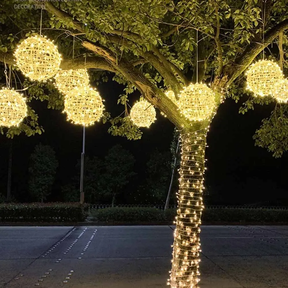 Flashing Rattan Ball Fairy Light String Waterproof LED Landscape Tree Lighting 220V Dia20/30/40CM Tree Hanging Light