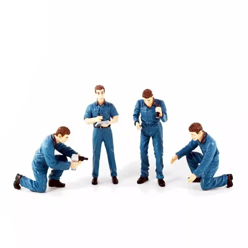 1/18 Schaal 4 Stuks Hars Reparateur Model Voertuig Reparatie Fabriek Reparatie Werknemer Scène Accessoires Action Figure Speelgoed Gift Collectie