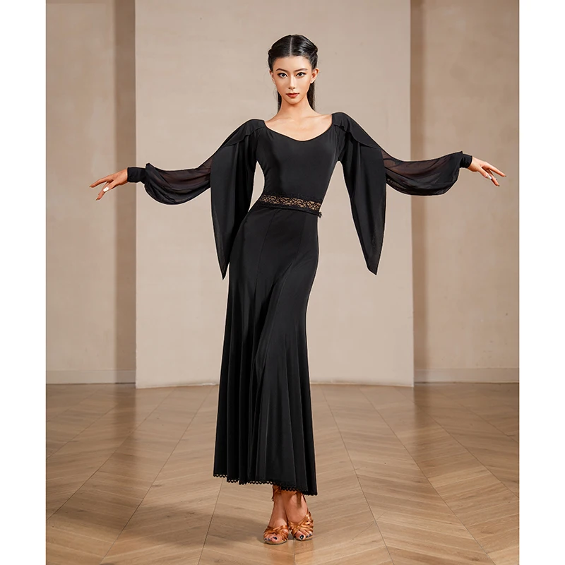 Waltz Dance Ballroom Dance Costumes Sexy Long Sleeve Backless Dress Practice Clothes Dance Performance Competition Wear DQL12386
