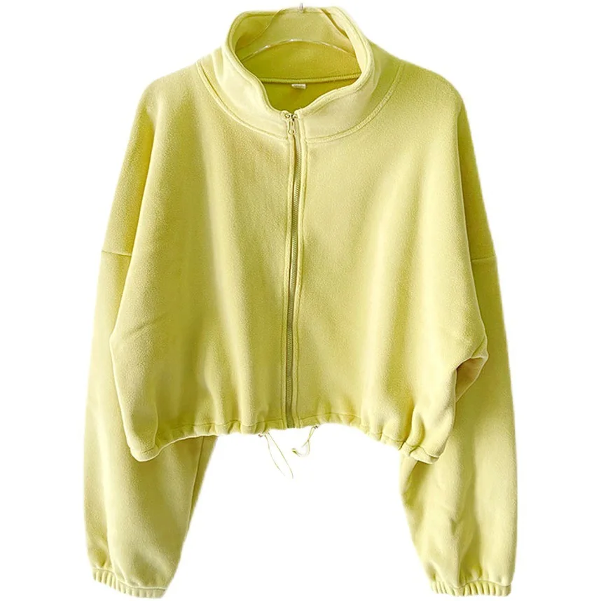 New Autumn Winter Clothes Warm High Waist Casual Sports Yoga Coat Fleece Fitness Short Jacket Slim Lady Zip Up Sweatshirt Women