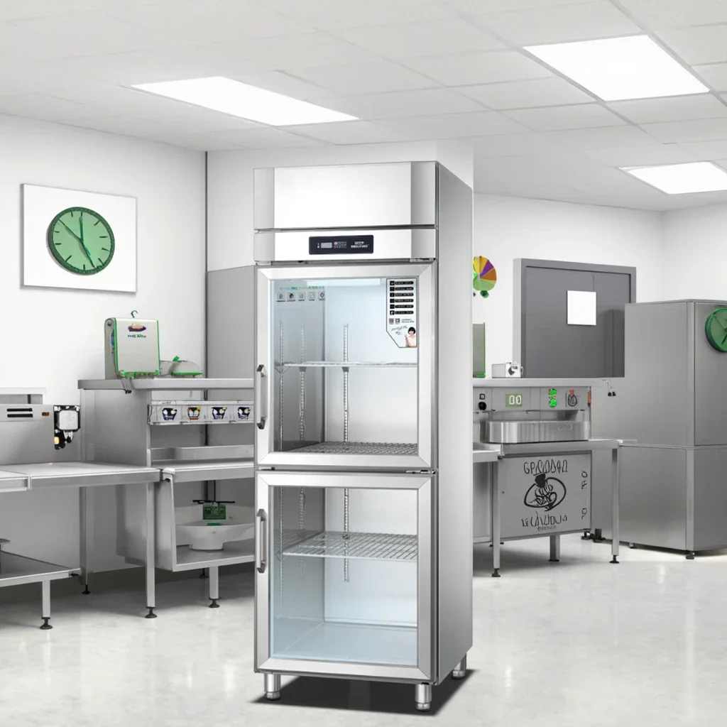 Kitchen Upright Refrigerator Freezer Stainless Steel Glass Door Vertical Freezer Refrigeration Equipment 2025