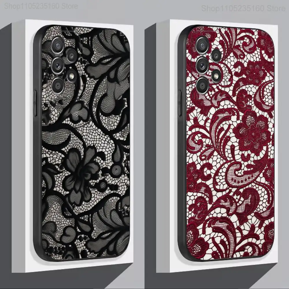 

Lace Print P-Pattern Phone Case For Samsung S 9,10,21,30,22,23,24,25,Ultra,Plus,Lite,FE,4,5G Black Soft Case
