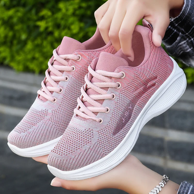 

2025 spring new fashion breathable lightweight flying weaving all match casual shoes net shoes running shoes