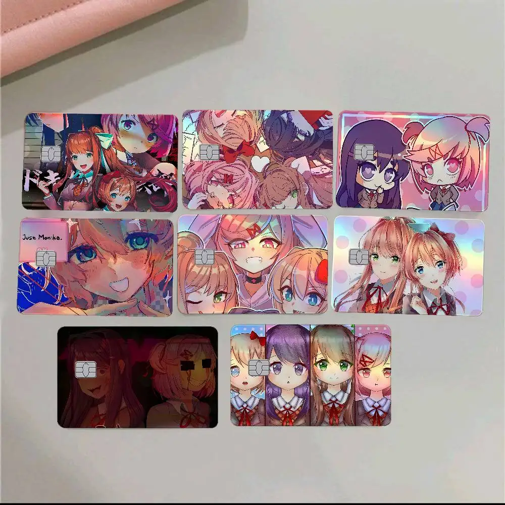 Doki D-Doki L-Literature Club 4Pcs Holographic Laser Card Stickers - Rainbow Shimmer Waterproof Skin For Credit & Bank Cards