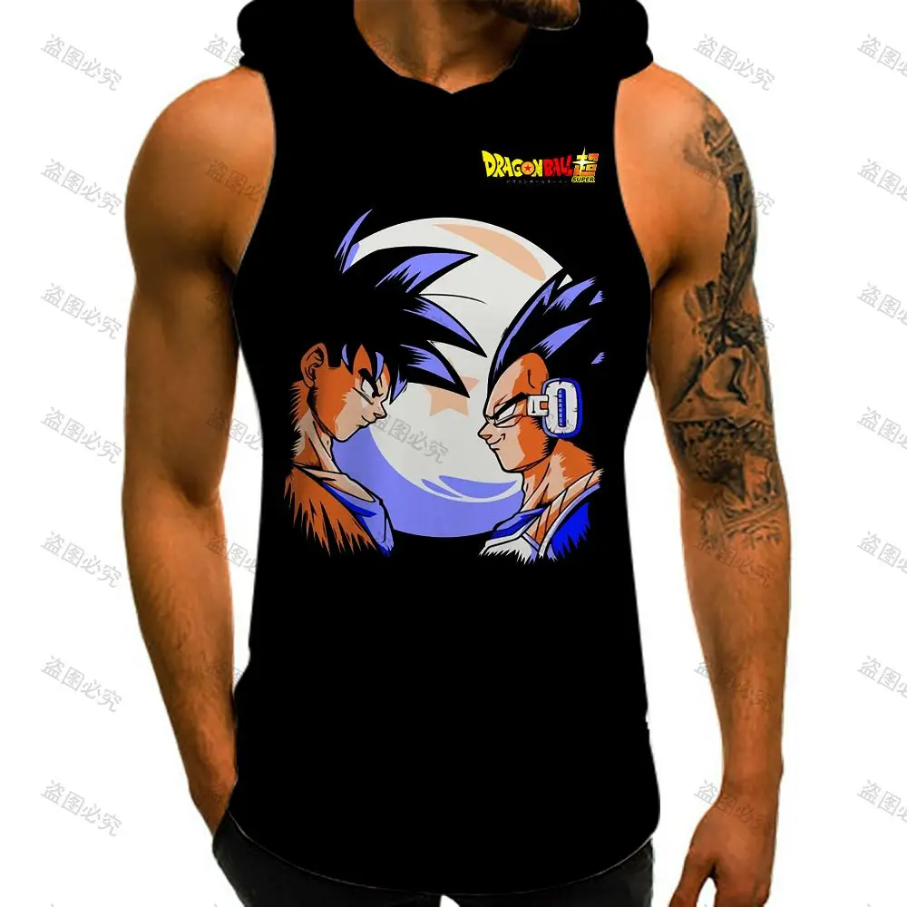 Harajuku Style Dragon Ball Z Bodybuilding Vegeta Vest With Hood Y2k Clothes Super Saiya Men's Clothing High Quality Tank Top Gym