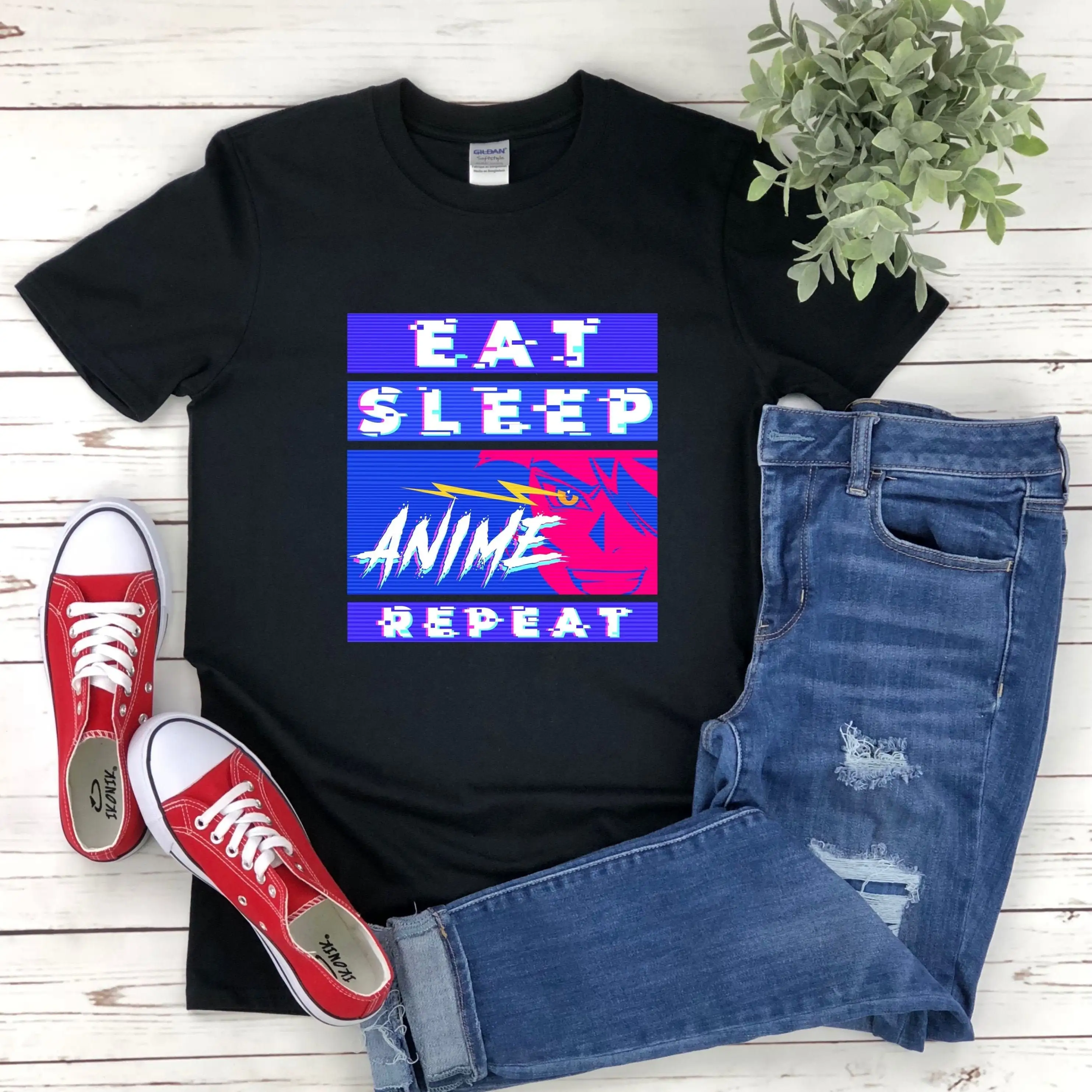 Eat Sleep Anime Repeat Aesthetic Vaporwave Glitch Manga Character Cosplay Otaku Japanese Culture T Shirt Sweater