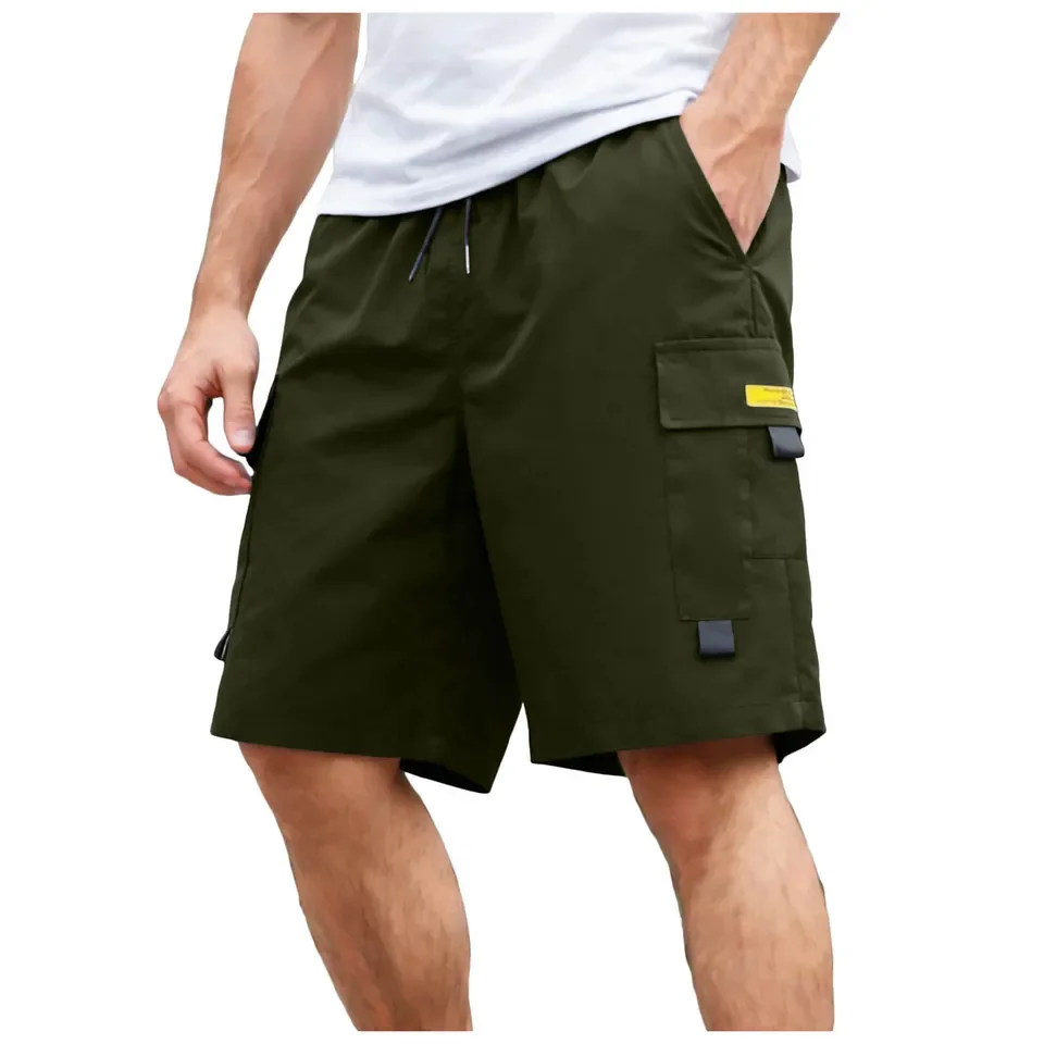Men's Summer Cargo Shorts Trendy Loose Fit Drawstring Multi-Pocket Work Shorts Outdoor Hiking Camping Short Pants Male Clothing