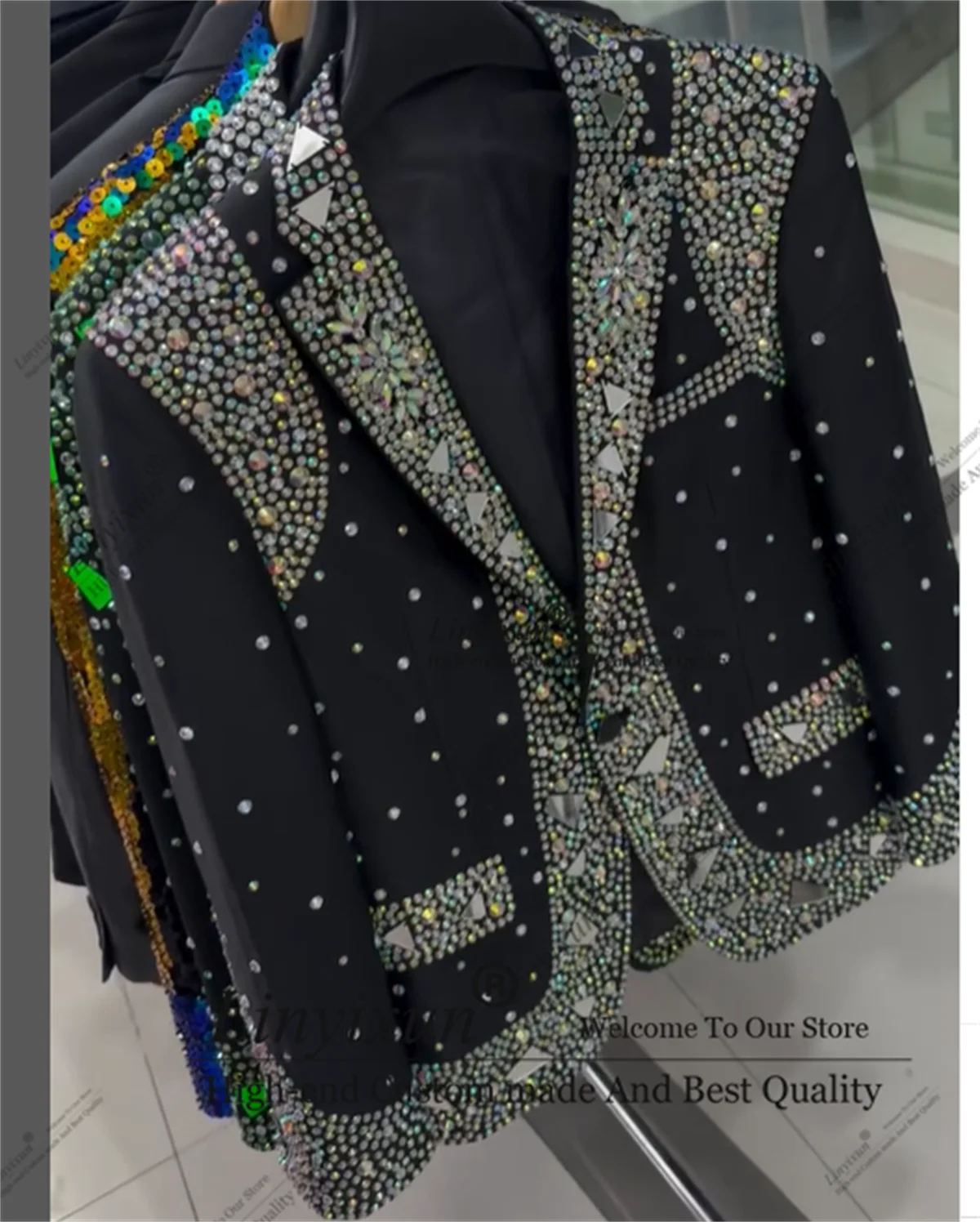 

Luxury Diamond design Beaded Tuxedos Wedding Men Suits 2 Pieces Sets Wedding Groom Fashion Male Prom Customized ropa hombre